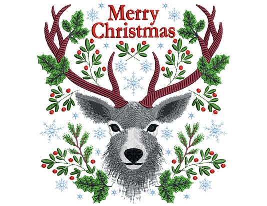 Christmas Deer Embroidery Design 4 Sizes, Christmas Embroidery Design, Animal Embroidery Design, Christmas Embroidery Gift, Instant Download