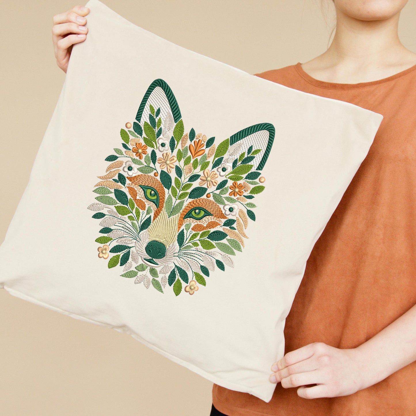 Floral Fox Embroidery Design, Botanical Fox Head Machine Embroidery File, Woodland Animal, Flower Fox Pattern PES DST, Nature Embroidery Art