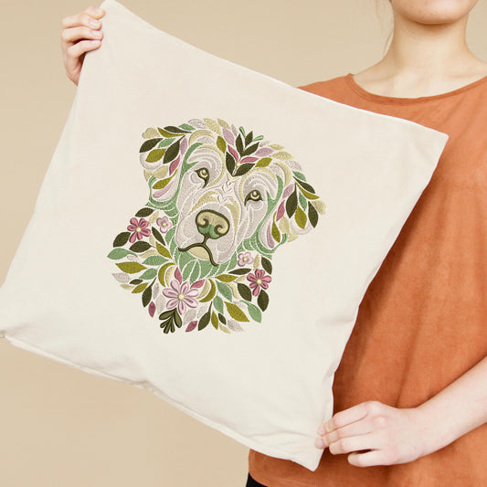 Floral Golden Retriever Embroidery Design: Leaf Dog Pattern, Dog Embroidery Pattern PES DST, Digital Download Dog For Pet Lovers