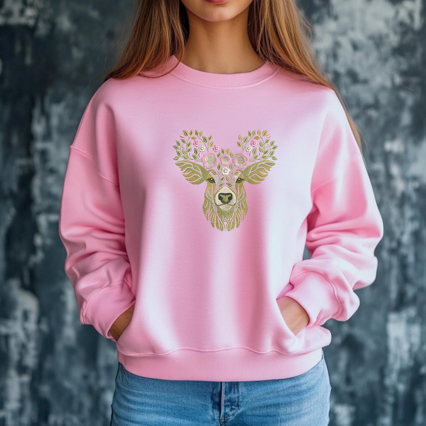 Floral Deer Embroidery Design, Floral Deer Pattern File, Animal Embroidery, Deer Machine Embroidery Design - Woodland Elegance, Download PES