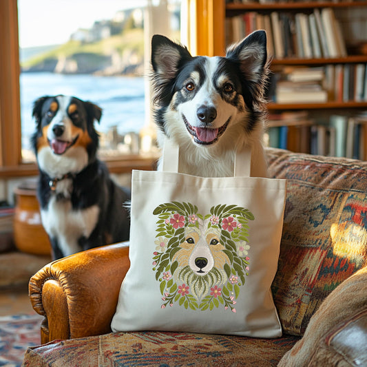 Border Collie Embroidery Design, Dog Machine Embroidery Pattern, Pet Lover Gift, Floral Embroidery, Pet Embroidery, Instand Download PES DST