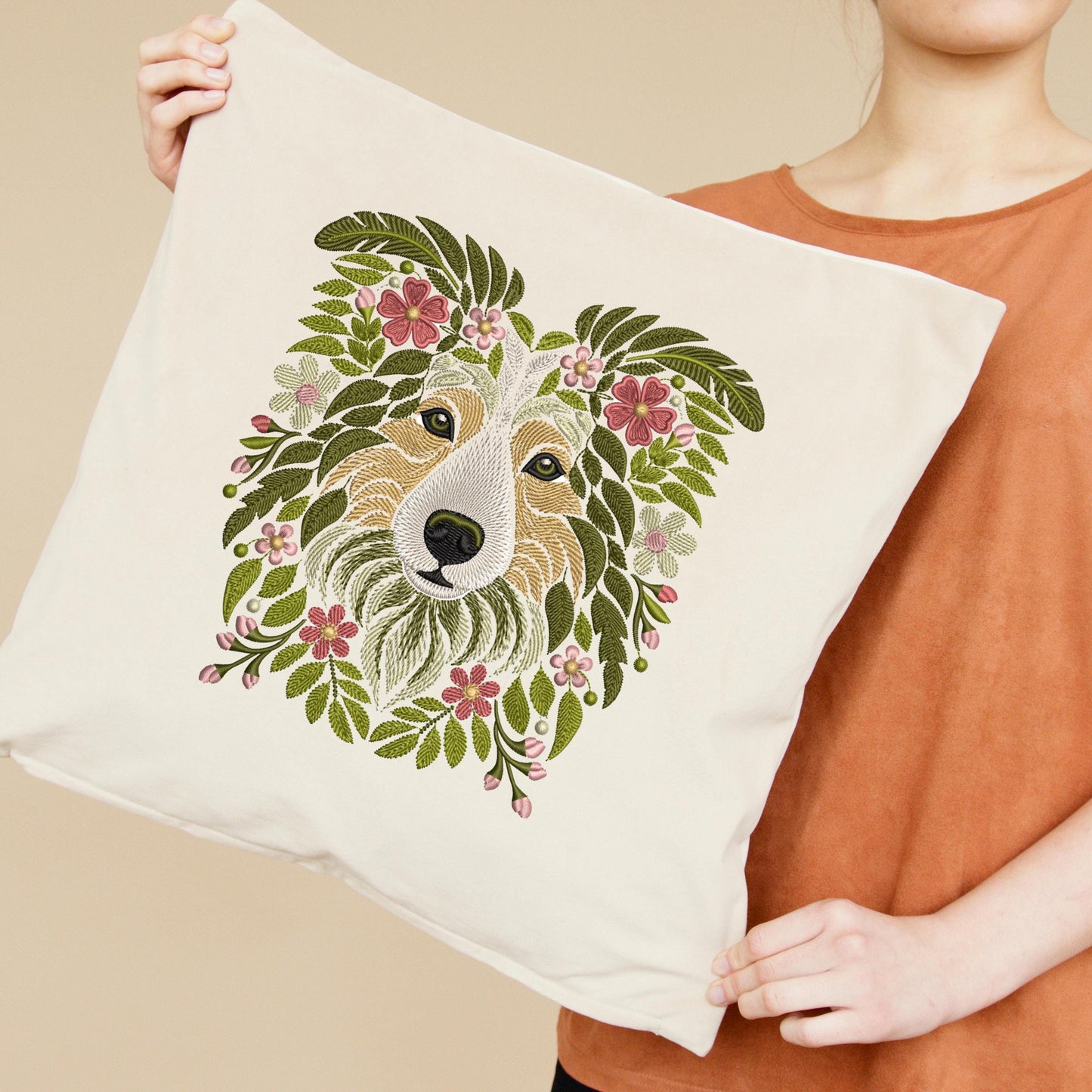 Border Collie Embroidery Design, Dog Machine Embroidery Pattern, Pet Lover Gift, Floral Embroidery, Pet Embroidery, Instand Download PES DST