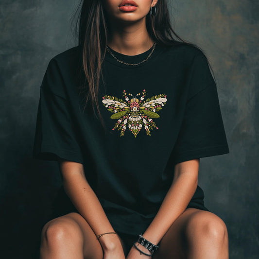 Floral Bee Machine Embroidery Design: Nature Insect Pattern, Bee Embroidery Pattern PES DST Instant Download, Spring Summer Embroidery PES