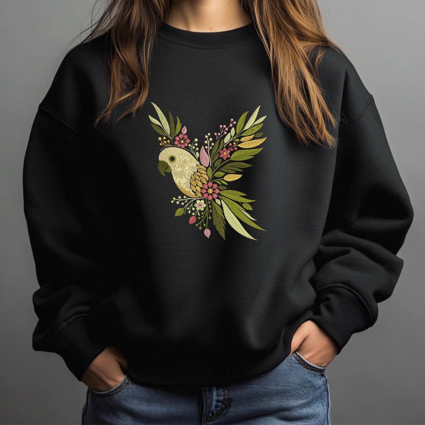 Floral Parrot Embroidery Design, Bird Embroidery Design, Parrot Pattern, Bird Pattern, Floral Bird Machine Embroidery Design, Boho Floral