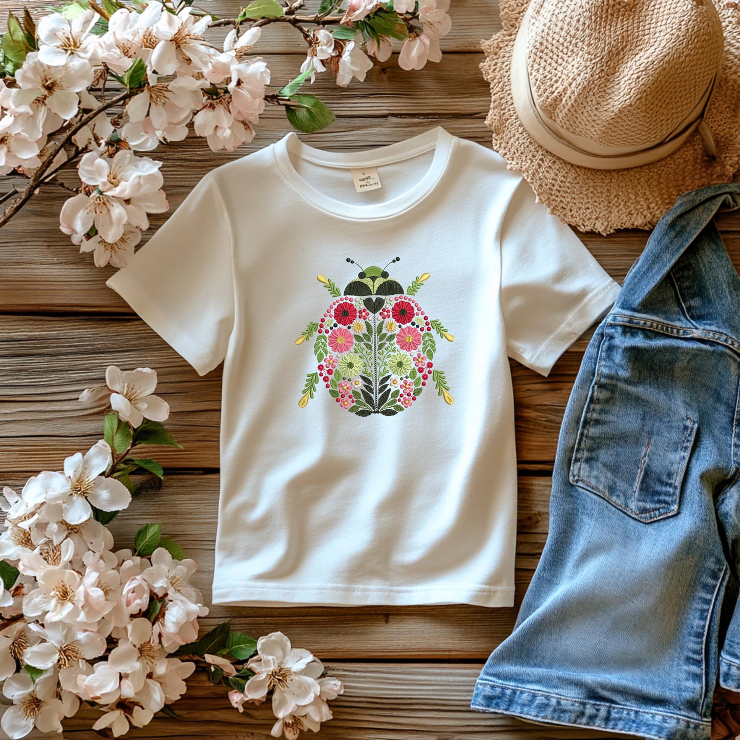 Floral Ladybug Machine Embroidery Design β Nature-Inspired Beauty, Bug Insect Embroidery Pattern, Ladybug Pattern, Cute Bug Embroidery PES