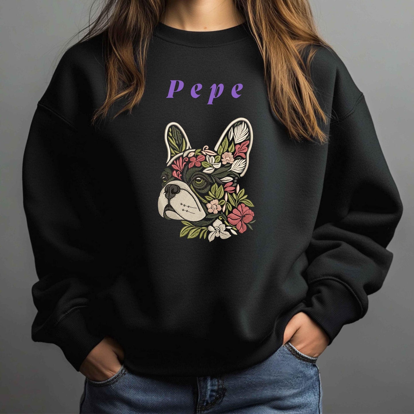 Floral French Bulldog Embroidery Design β Cute Pet Machine Embroidery, Instant Download Digital File, Dog Embroidery, French Bulldog Pattern
