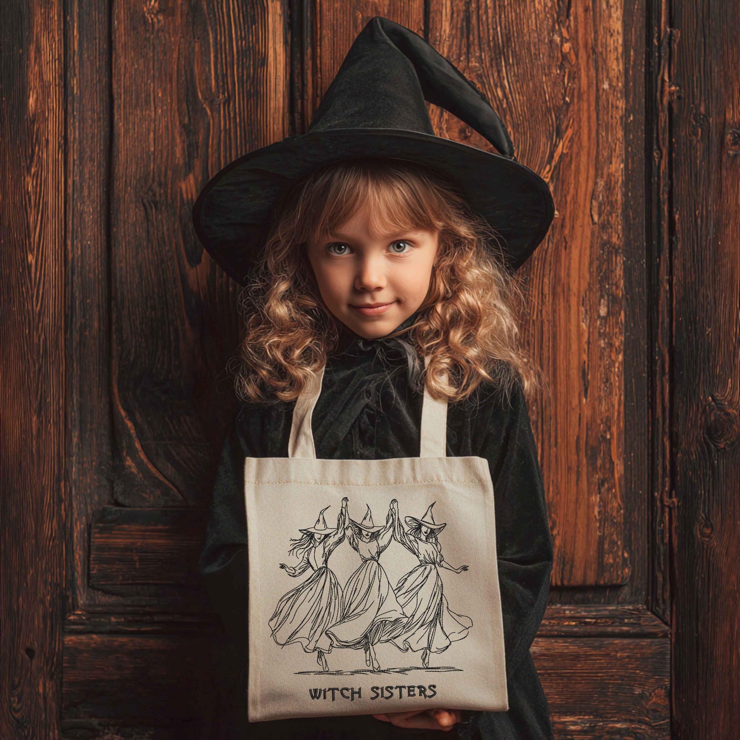 Witch Sisters Halloween Embroidery Design PES โ Halloween Art with Witches Dancing for Machine Embroidery, Unique Witches Embroidery DST PES