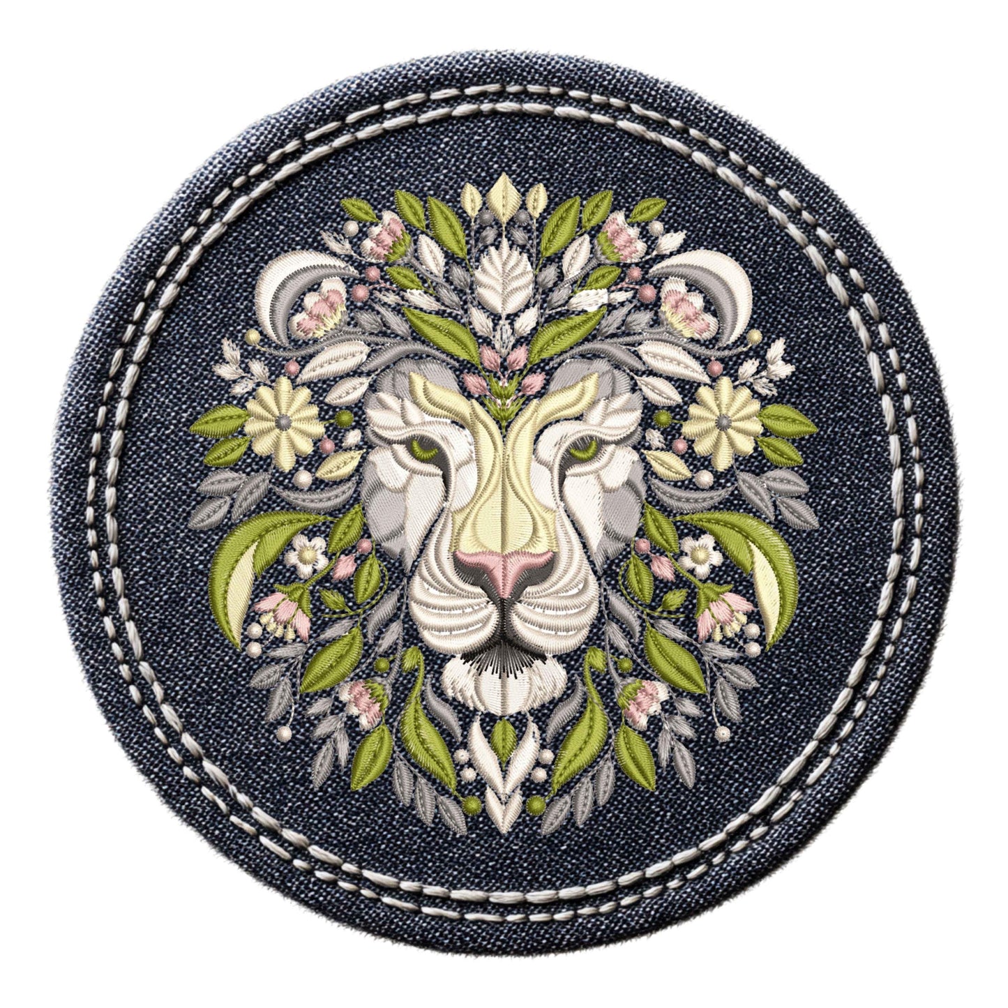 Boho Floral Lion Embroidery Pattern: Hand Stitch PDF