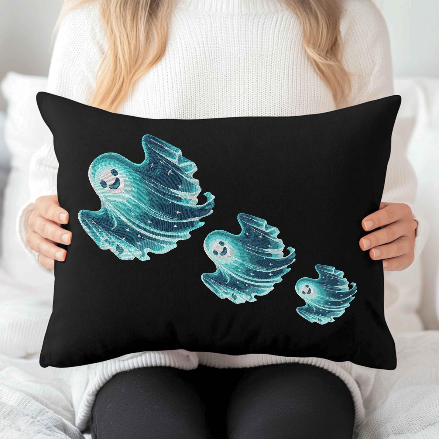 Halloween Ghost Embroidery Design โ Cute Ghost with Stars โ Instant Digital Download for Machine Embroidery Projects, Spooky Ghost PES DST