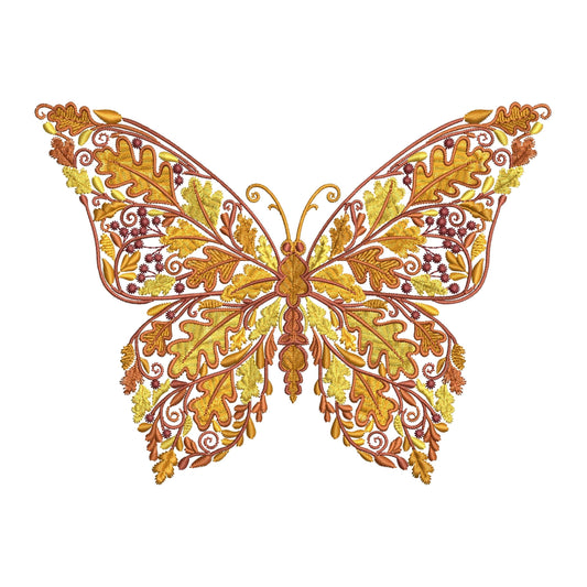Autumn Oak Leaf Butterfly Embroidery Design, Oak Leaf Fall Machine Embroidery Pattern Hoop 4x4, Fall Butterfly Embroidery PES, DST, VP3 File