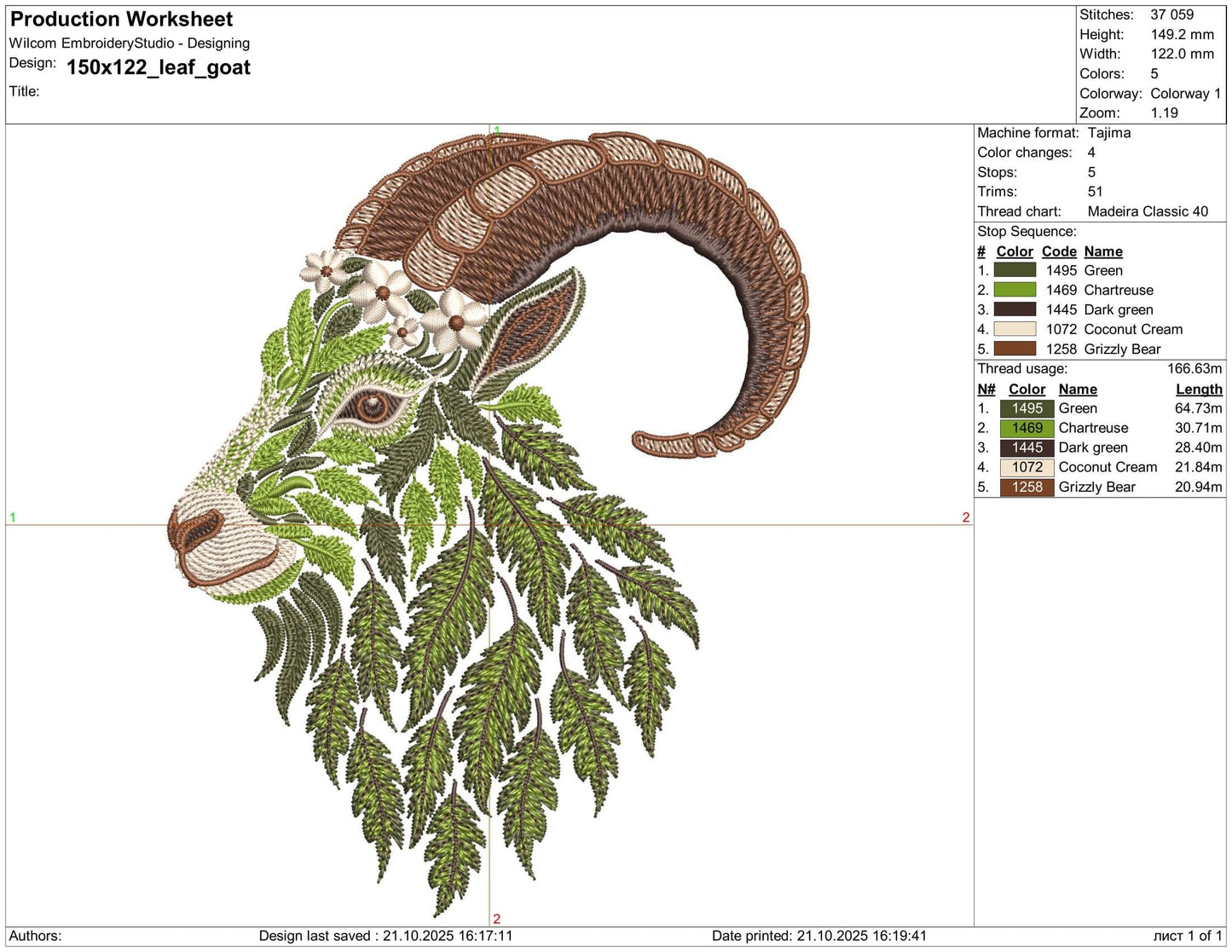 Floral Goat Embroidery Design PES, Botanical Animal Machine Embroidery Pattern, Majestic Goat Embroidery - Nature-Inspired Farm Animal Art!
