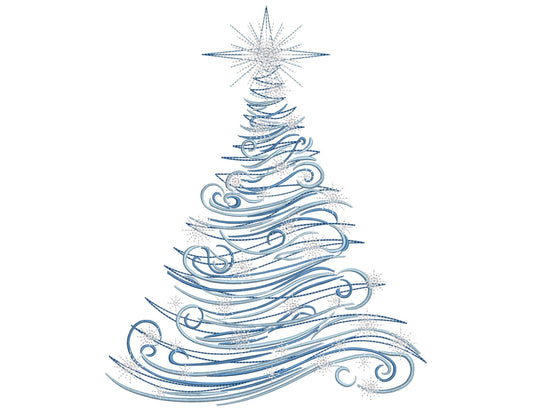 Blue Christmas Tree Swirl Embroidery Design, Winter Swirl Tree Xmas Machine Embroidery Pattern, Holiday Ornament Pattern, Tree Pattern PES