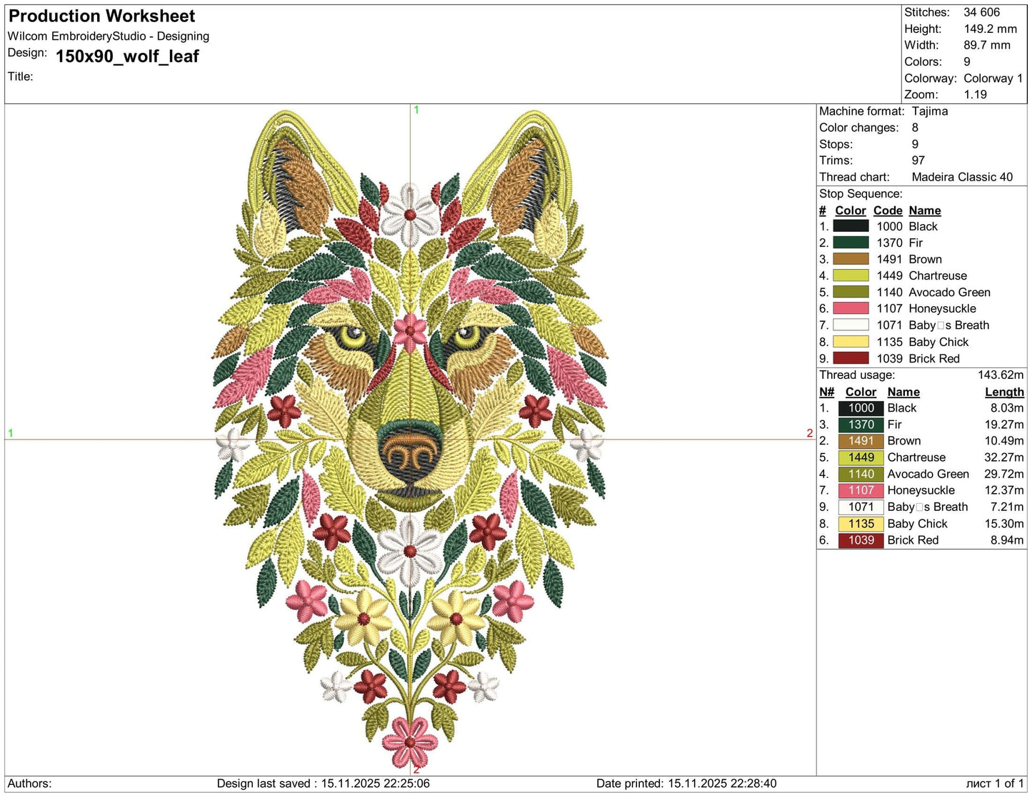 Floral Wolf Embroidery Design, Boho Wolf Embroidery Pattern PES, Animal Embroidery, Embroidery For Clothing, Hoodies, Bags, Home Decor PES