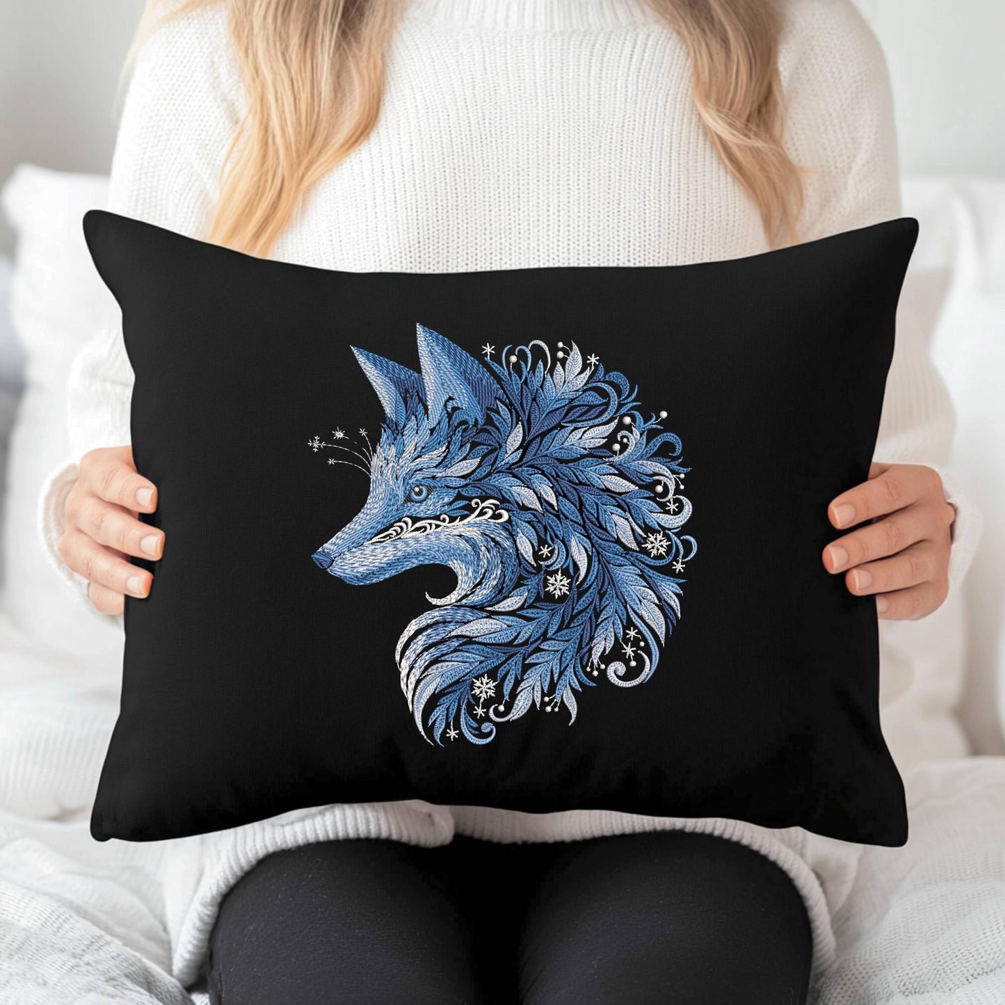 WINTER FOX β Machine Embroidery Design PES, Blue Winter Fox Embroidery Design, Ornamental Frost Fox Pattern, Winter Animal Embroidery File