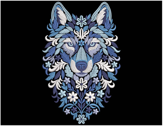 Winter Wolf Embroidery Design – Machine Embroidery Pattern PES, Floral Wolf Embroidery, Winter Embroidery, Wolf Head Wildlife Nordic Pattern