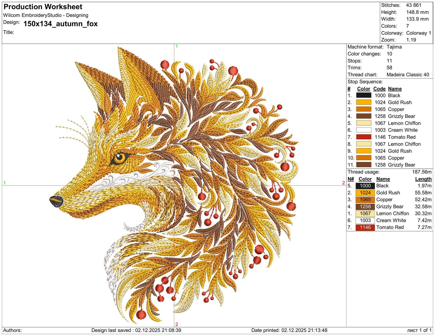 Golden Autumn Fox β Ornamental Machine Embroidery Design PES, Fall Fox Embroidery, Autumn Animal Machine Embroidery Pattern, Floral Fox PES