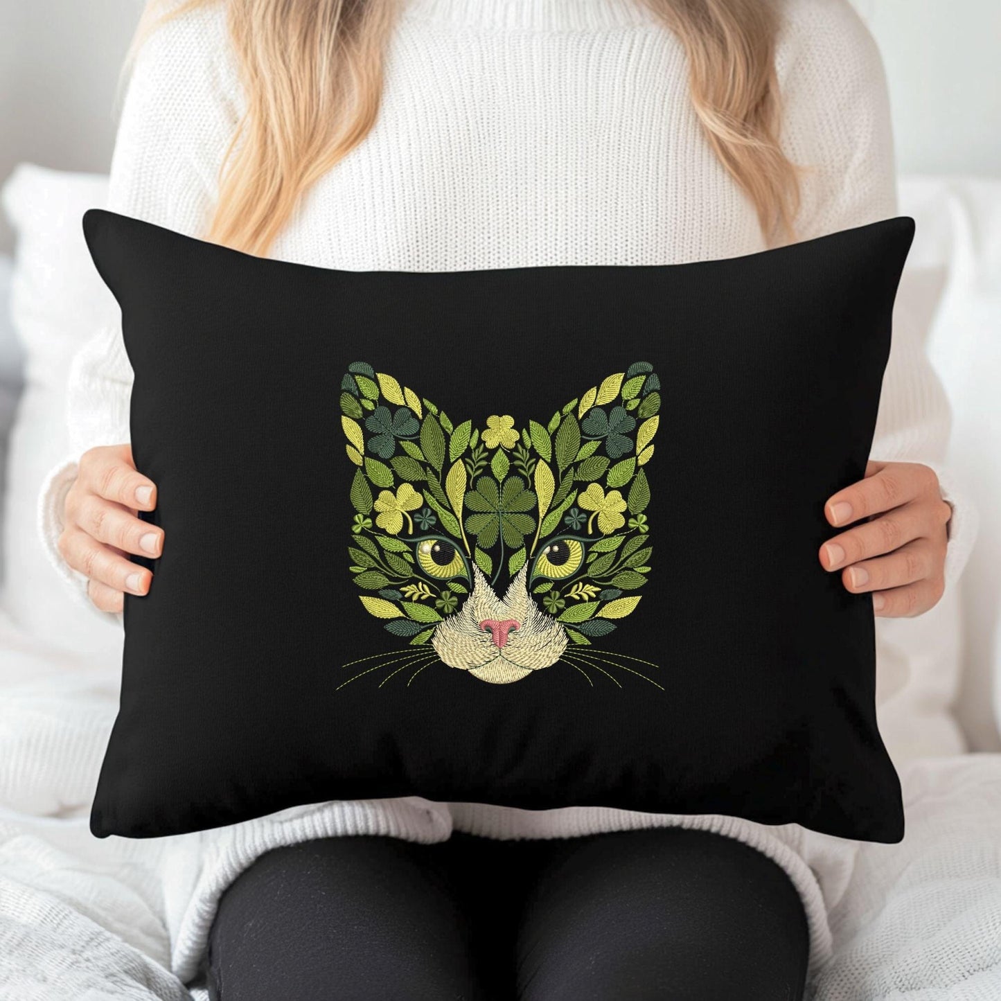 Clover Cat Embroidery Design β Floral Cat Face Machine Embroidery Pattern β St Patricks Day Cat, Lucky Clover Cat Embroidery Download PES