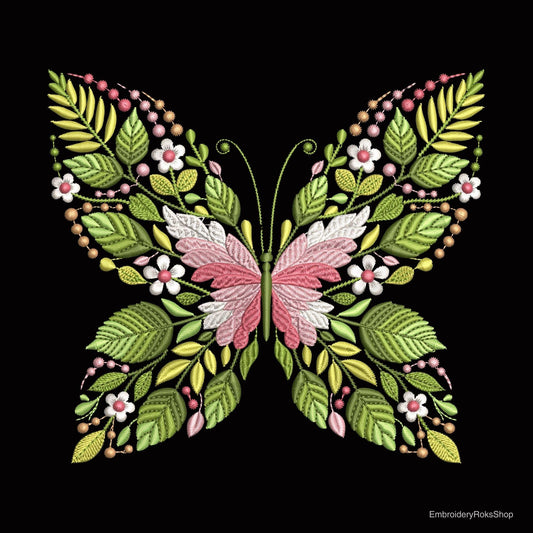 Floral Butterfly Machine Embroidery Design, Botanical Wings Nature, Insect Pattern for Jacket Bag Quilt Home Decor, Butterfly Pattern PES