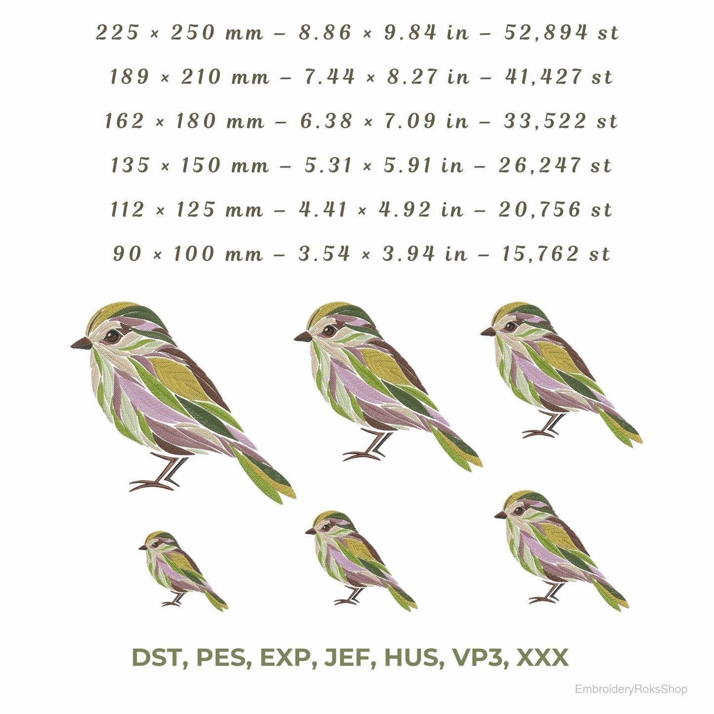 Floral Sparrow Machine Embroidery Design β Botanical Leaf Bird Pattern, Sparrow Machine Pattern PES, DST, VP3, Bird Embroidery PES Download