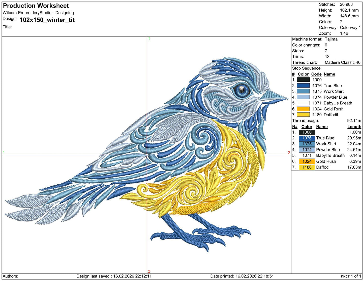 Winter Blue Tit Embroidery Design, Bird Embroidery Pattern PES, Titmouse Embroidery, Nature Themed Digital Embroidery Pattern, Tit PES, DST