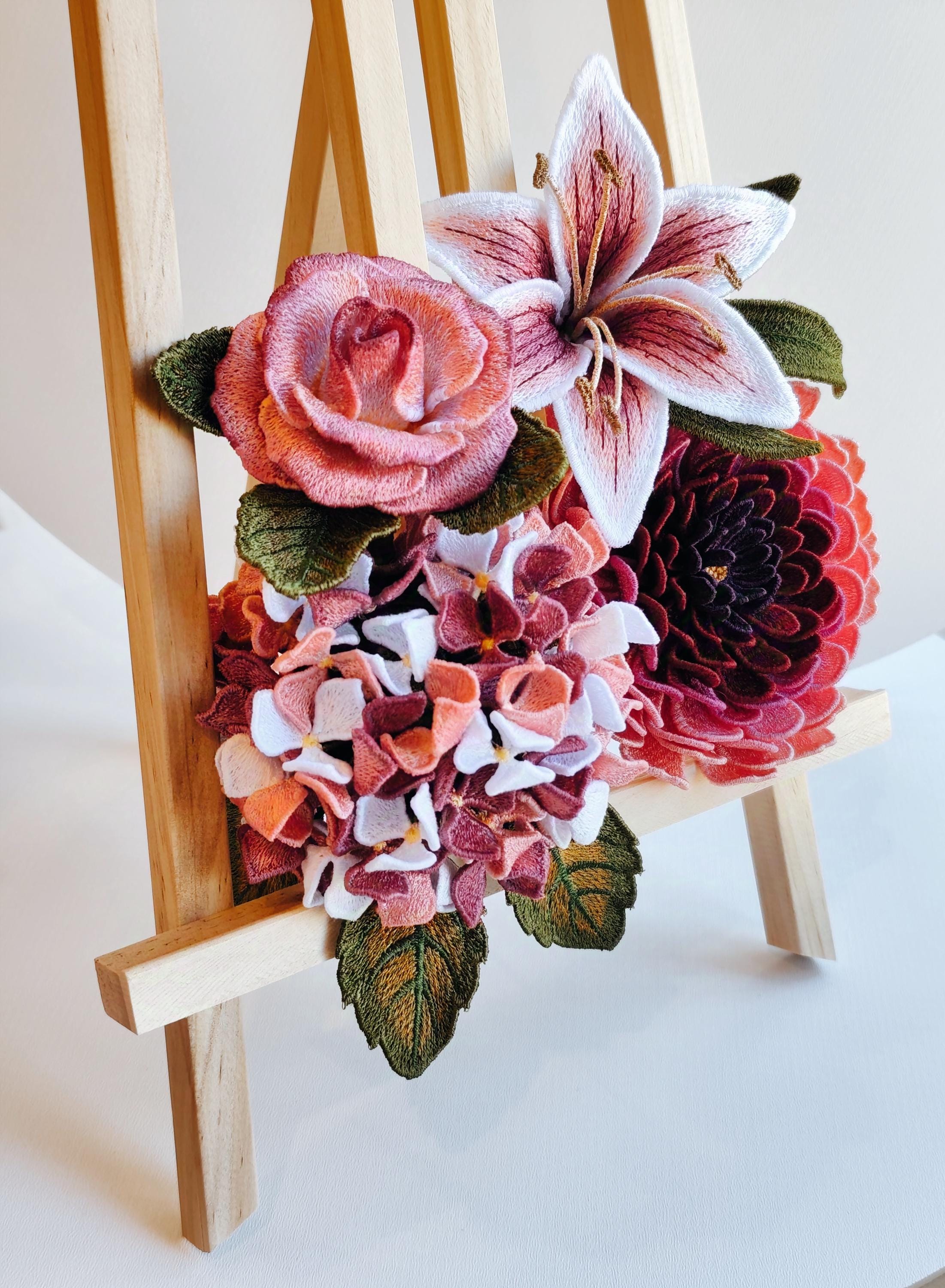 3D FSL Flower Set Embroidery Design – Rose, Lily, Chrysanthemum