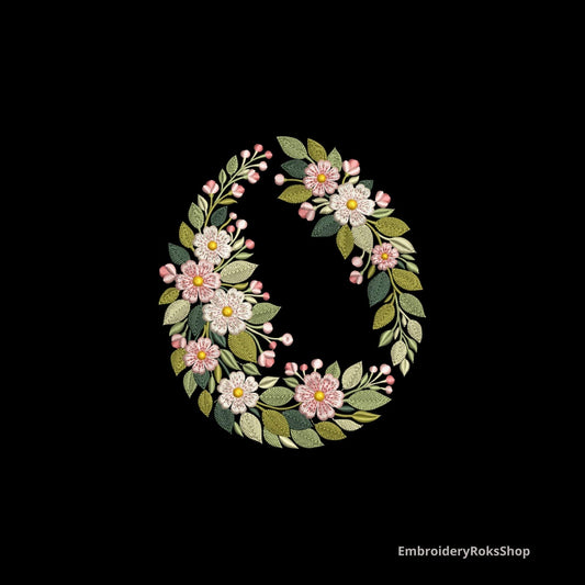 Floral Spring Egg Embroidery Design – Elegant Easter Wreath Egg – Machine Embroidery File, Easter Egg Embroidery Design PES, DST, JEF, vp3