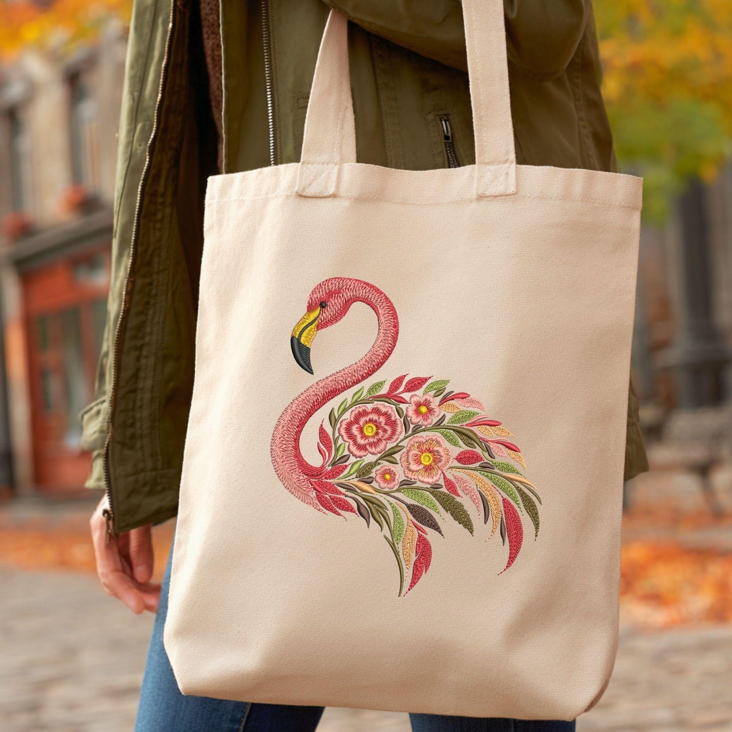 Flamingo Embroidery Design PES, Floral Bird Machine Embroidery File, Tropical Bird Pattern, Instant Download Hoop 4x4, Summer Embroidery