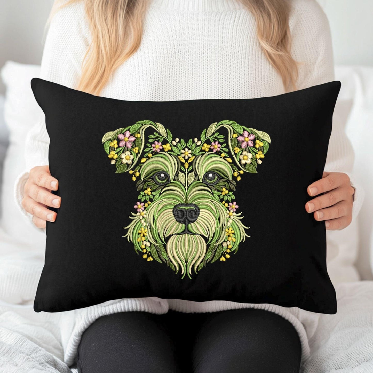 Schnauzer Embroidery Design, Floral Dog Machine Embroidery File, Pet Embroidery, Modern Pet Dog Portrait Instant Download, Dog Pattern PES