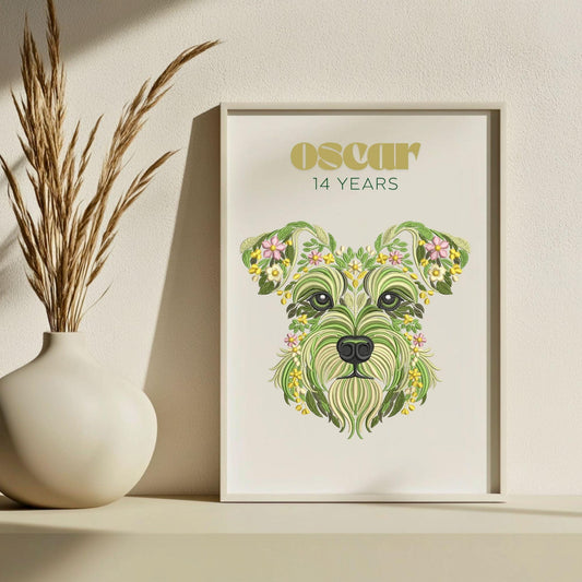 Schnauzer Embroidery Design, Floral Dog Machine Embroidery File, Pet Embroidery, Modern Pet Dog Portrait Instant Download, Dog Pattern PES