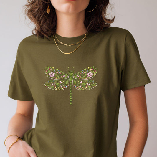 Floral Dragonfly Machine Embroidery Design, Botanical Dragonfly Embroidery File PES DST, Garden Insect Embroidery Pattern, Nature Embroidery
