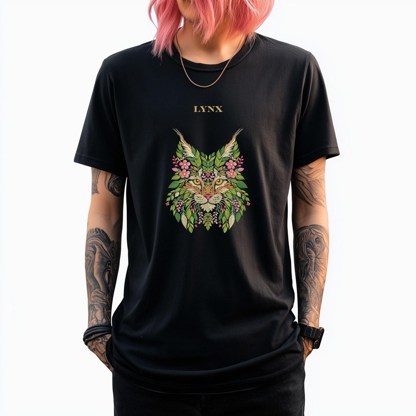 Floral Lynx Embroidery Design, Wild Big Cat Embroidery, Nature-Inspired Lynx - Machine Embroidery Art, Lynx PES DST JEF Instant Digital File