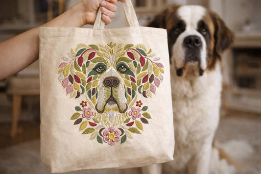 Floral St Bernard Embroidery Design, Saint Bernard Embroidery Pattern, Dog Lover Gift Embroidery, Pet Embroidery, St Bernard PES DST JEF