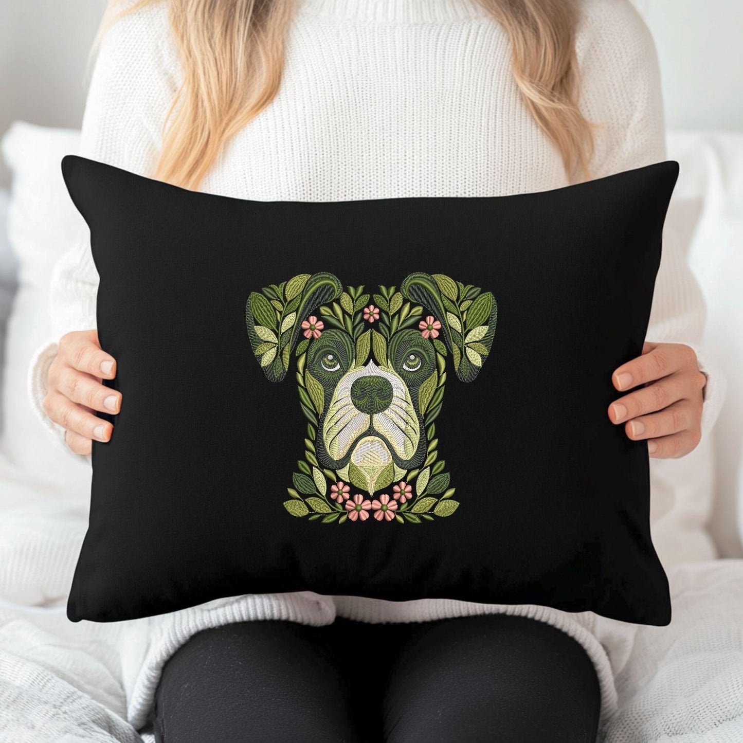 Boxer Dog Embroidery Design, Floral Pet Embroidery File, Machine Embroidery Dog Head Design Instant Download, Boxer Pattern 4x4 Hoop PES DST