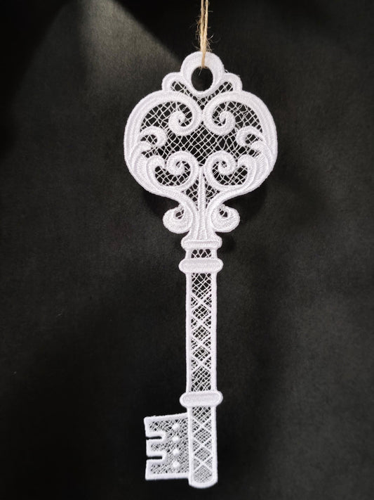 Elegant FSL Key Design Embroidery - Perfect for Machine Embroidery Projects, Key Shaped Design for DIY Crafts, Wedding Decorations & More