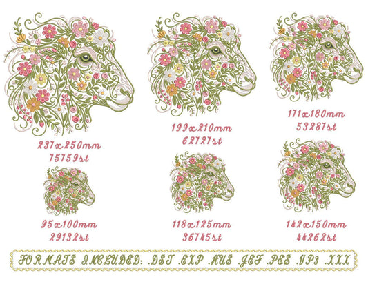 Floral Sheep Embroidery Design, Spring Floral Lamb Machine Embroidery Pattern Perfect for Quilts Apparel Home Décor, Cottagecore Embroidery