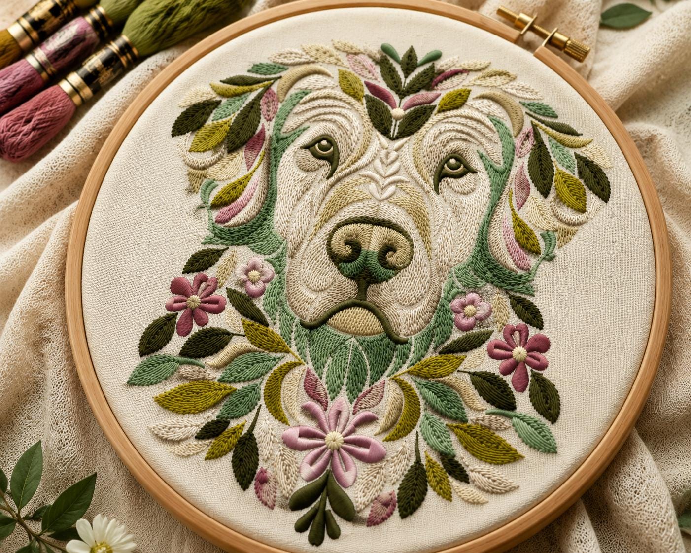 Golden Retriever Botanical Embroidery Pattern (PDF Download)