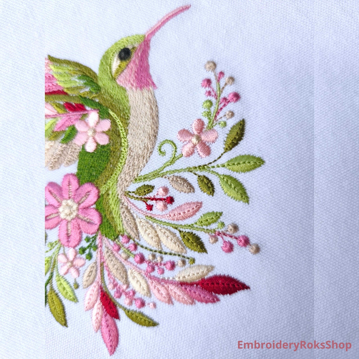 Floral Hummingbird Machine Embroidery Design, Bird PES DST EXP jef File