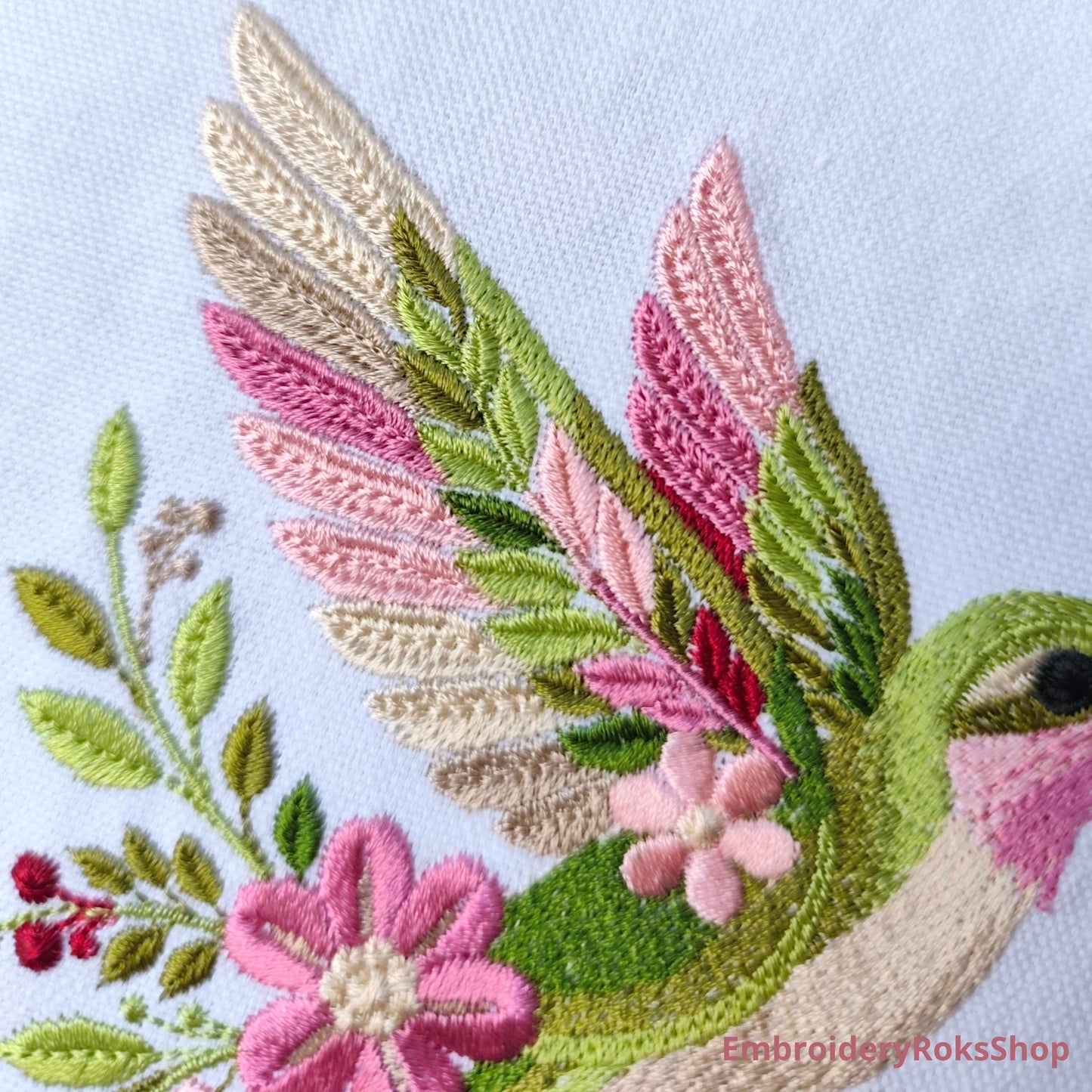 Floral Hummingbird Machine Embroidery Design, Bird PES DST EXP jef File