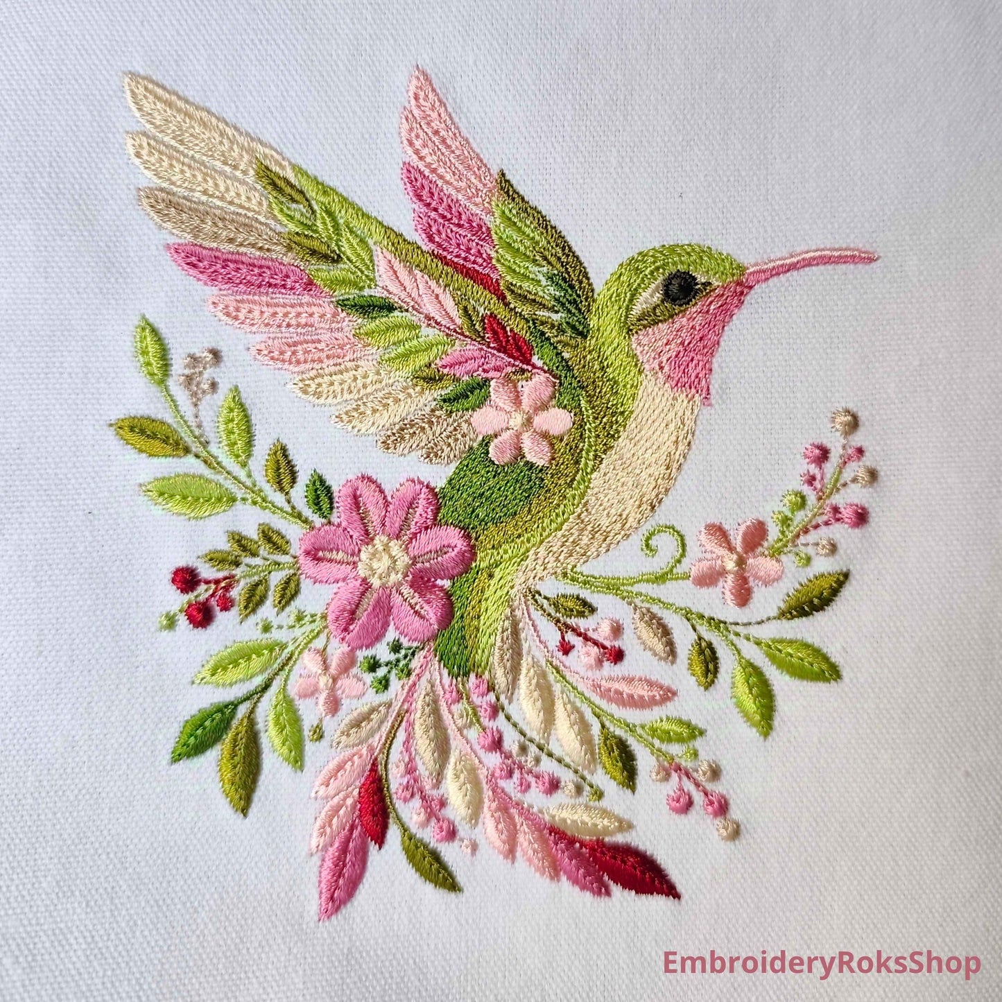 Floral Hummingbird Machine Embroidery Design, Bird PES DST EXP jef File