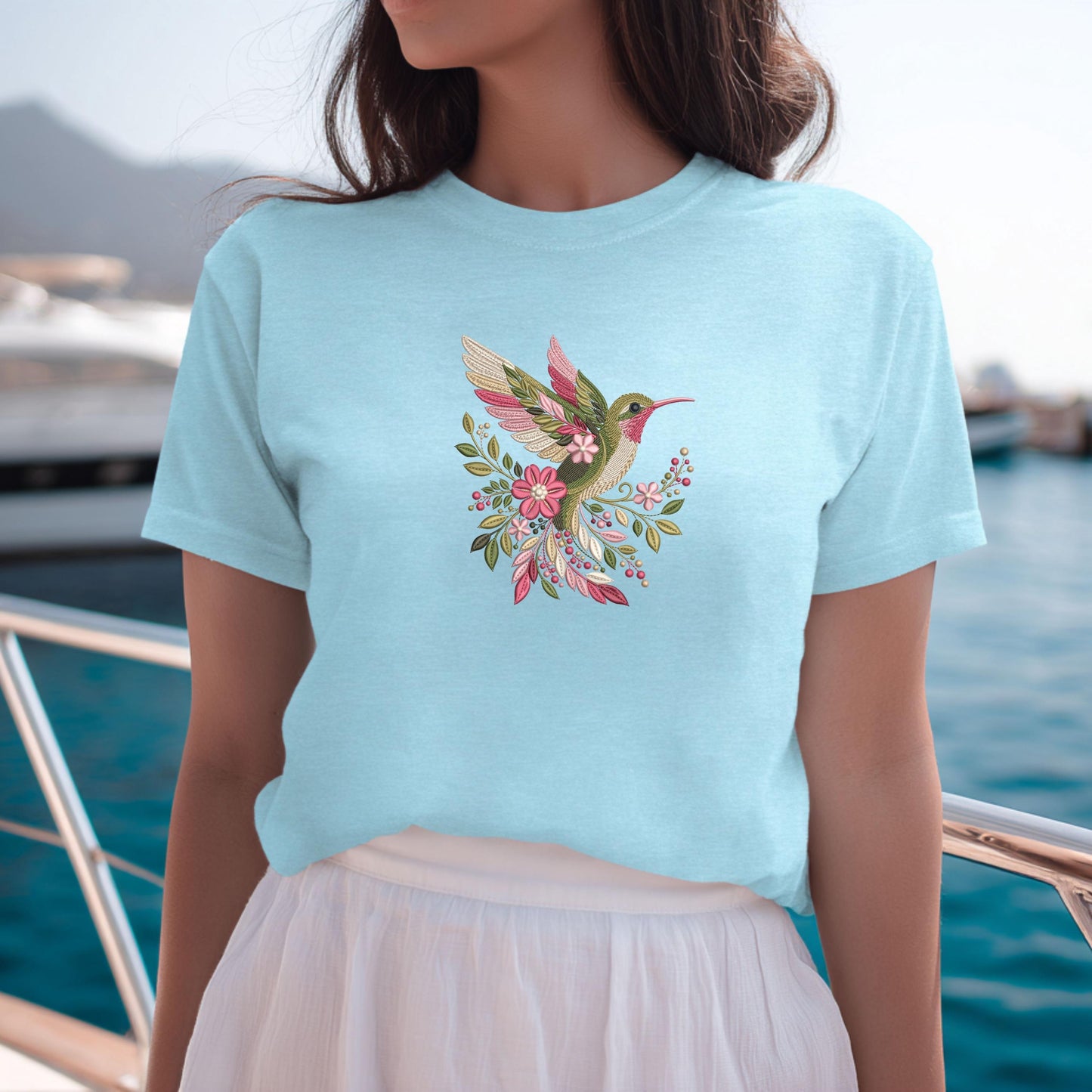 Floral Hummingbird Machine Embroidery Design, Bird PES DST EXP jef File