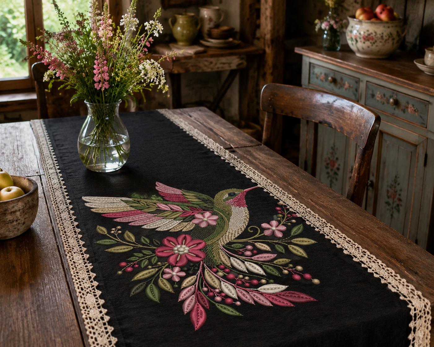 Floral Hummingbird Machine Embroidery Design, Bird PES DST EXP jef File