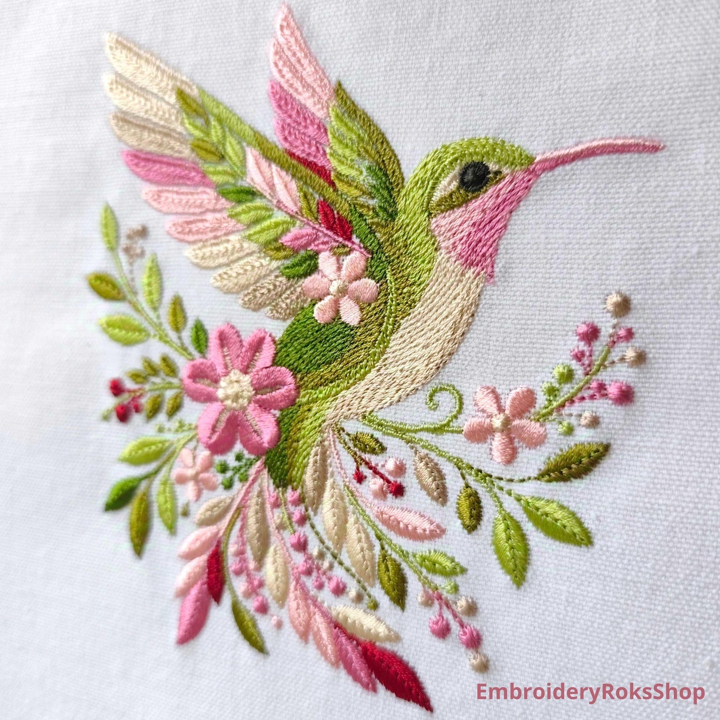 Floral Hummingbird Machine Embroidery Design, Bird PES DST EXP jef File