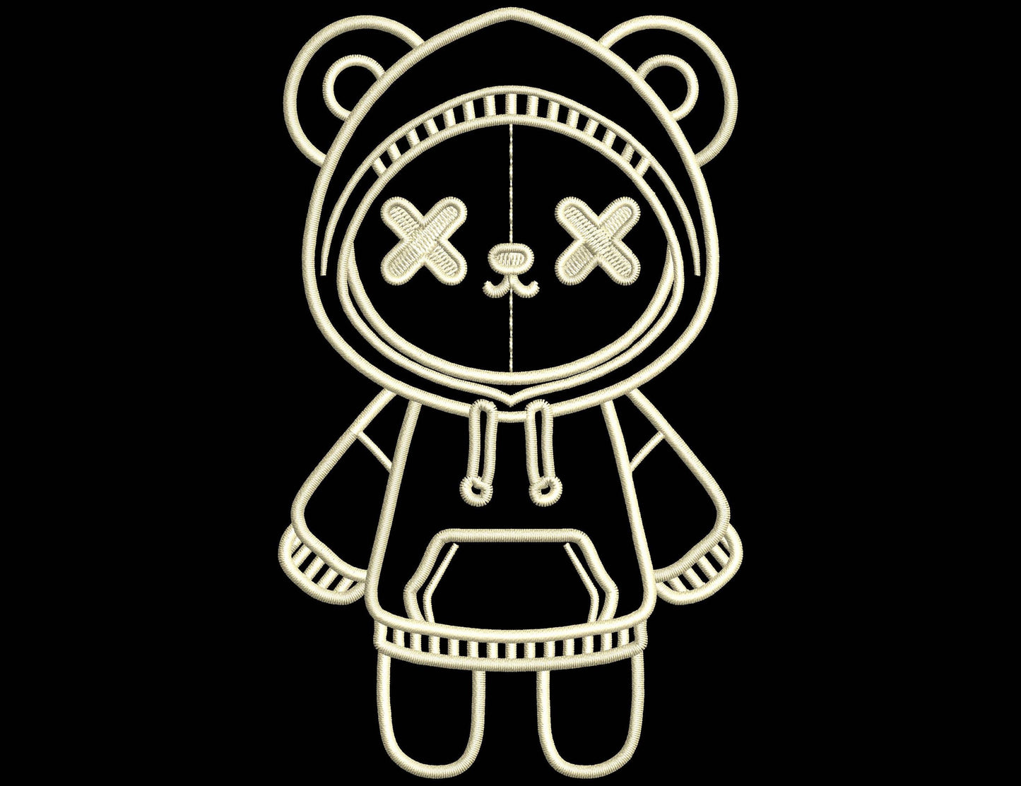 Hoodie Bear Machine Embroidery Design: Modern Line Art, Bear Embroidery Design in 6 Sizes and Single Color, Bear Machine Pattern PES DST JEF