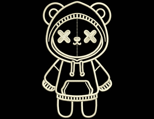 Hoodie Bear Machine Embroidery Design: Modern Line Art, Bear Embroidery Design in 6 Sizes and Single Color, Bear Machine Pattern PES DST JEF