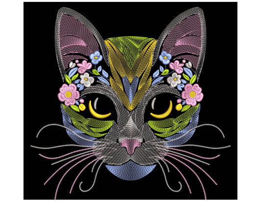 Floral Cat Machine Embroidery Design, Cat Pattern File PES DST JEF, Gifts For Pets Lovers, Animal Embroidery, Instant Download 7 sizes