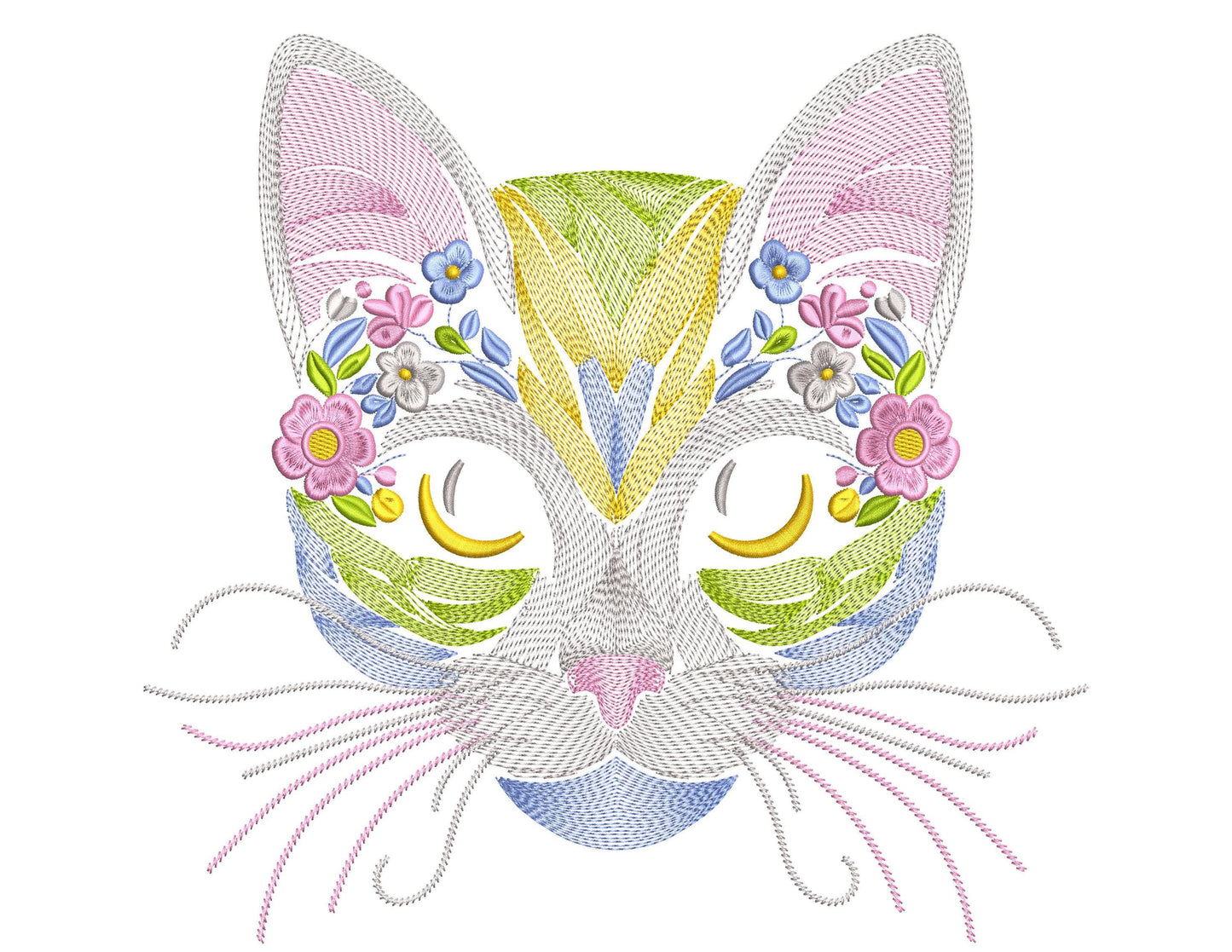 Floral Cat Machine Embroidery Design, Cat Pattern File PES DST JEF, Gifts For Pets Lovers, Animal Embroidery, Instant Download 7 sizes