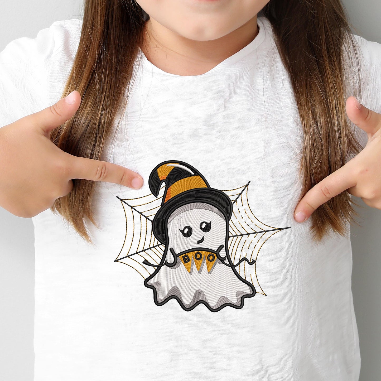 Ghost Embroidery Design, Halloween Embroidery Design,  Cute Spooky Ghost Embroidery Design, Halloween Ghost Embroidery Design with Spiderweb