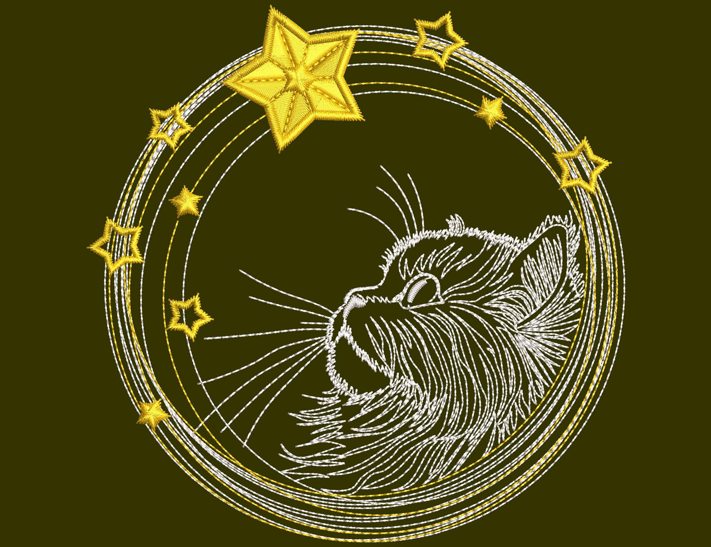 Cat Embroidery Design, Celestial Cat Embroidery Design, Cat Face Sweatshirt Tshirt, Cat With Stars Embroidery Design,Machine Embroidery File