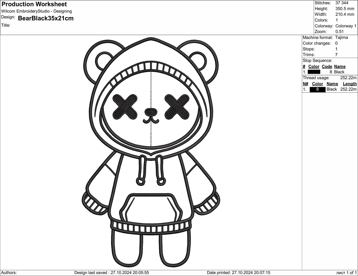 Bear Machine Embroidery Design - Simple Stitch Embroidery Files - 6 Sizes, Hoodie Bear Embroidery Design, Modern Line Art - Instant Download