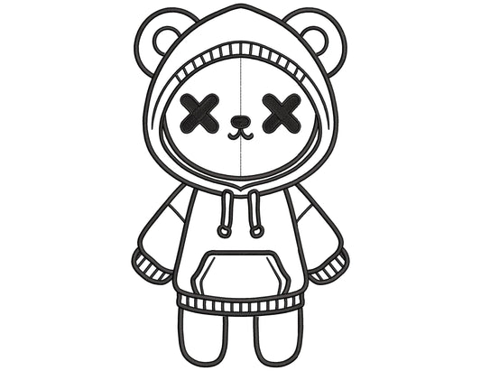 Hoodie Bear Machine Embroidery Design: Modern Line Art, Bear Embroidery Design in 6 Sizes and Single Color, Bear Machine Pattern PES DST JEF